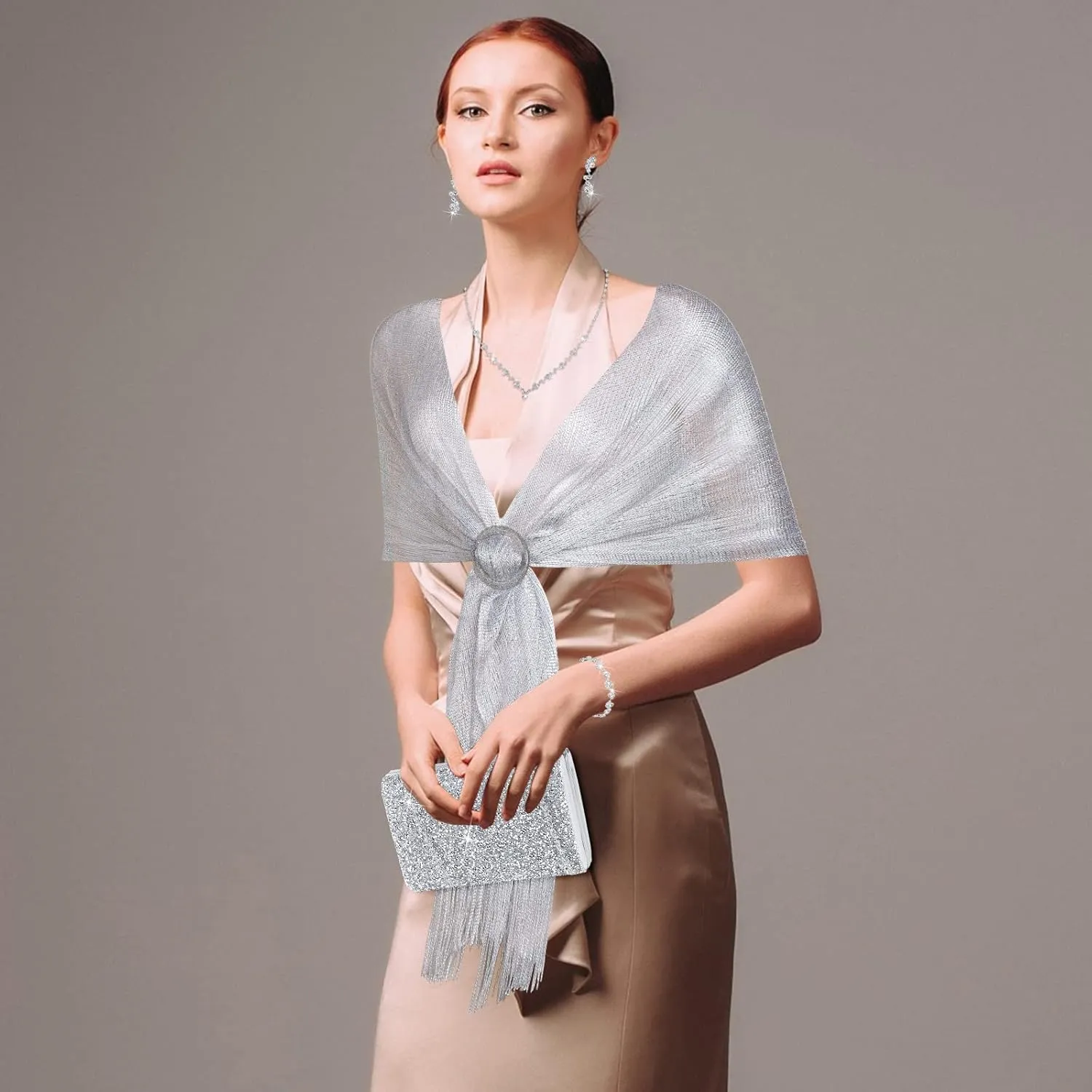 Hicarer 5 Pcs Women Accessories Including Shawls and Wraps, Clutch Purse, Rhinestone Jewelry Sets for Wedding Bridal Party