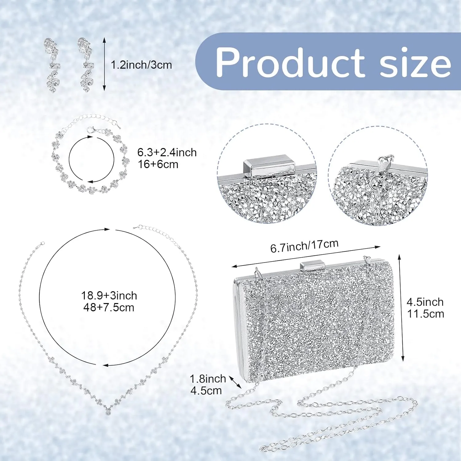 Hicarer 5 Pcs Women Accessories Including Shawls and Wraps, Clutch Purse, Rhinestone Jewelry Sets for Wedding Bridal Party