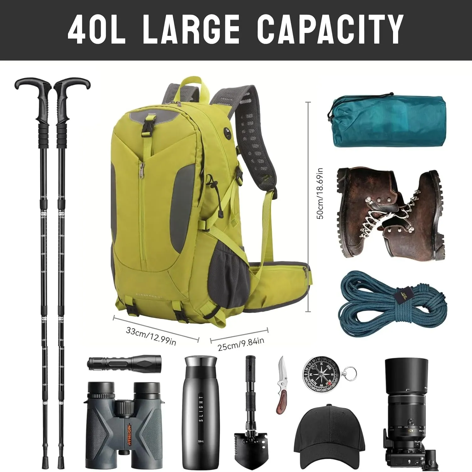 Hiking Backpack 40L, Waterproof Hiking Backpack with Rain Cover, Large Camping Bag Outdoor Sport Travel Daypack