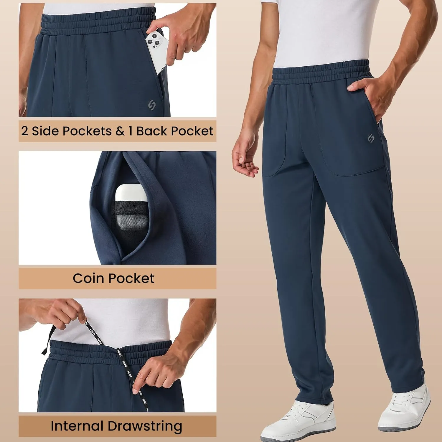 HOdo 34"/36" Inseam Mens Tall Sweatpants Water Resistant Fleece Lined Pants Men with 3 Pockets Workout Joggers