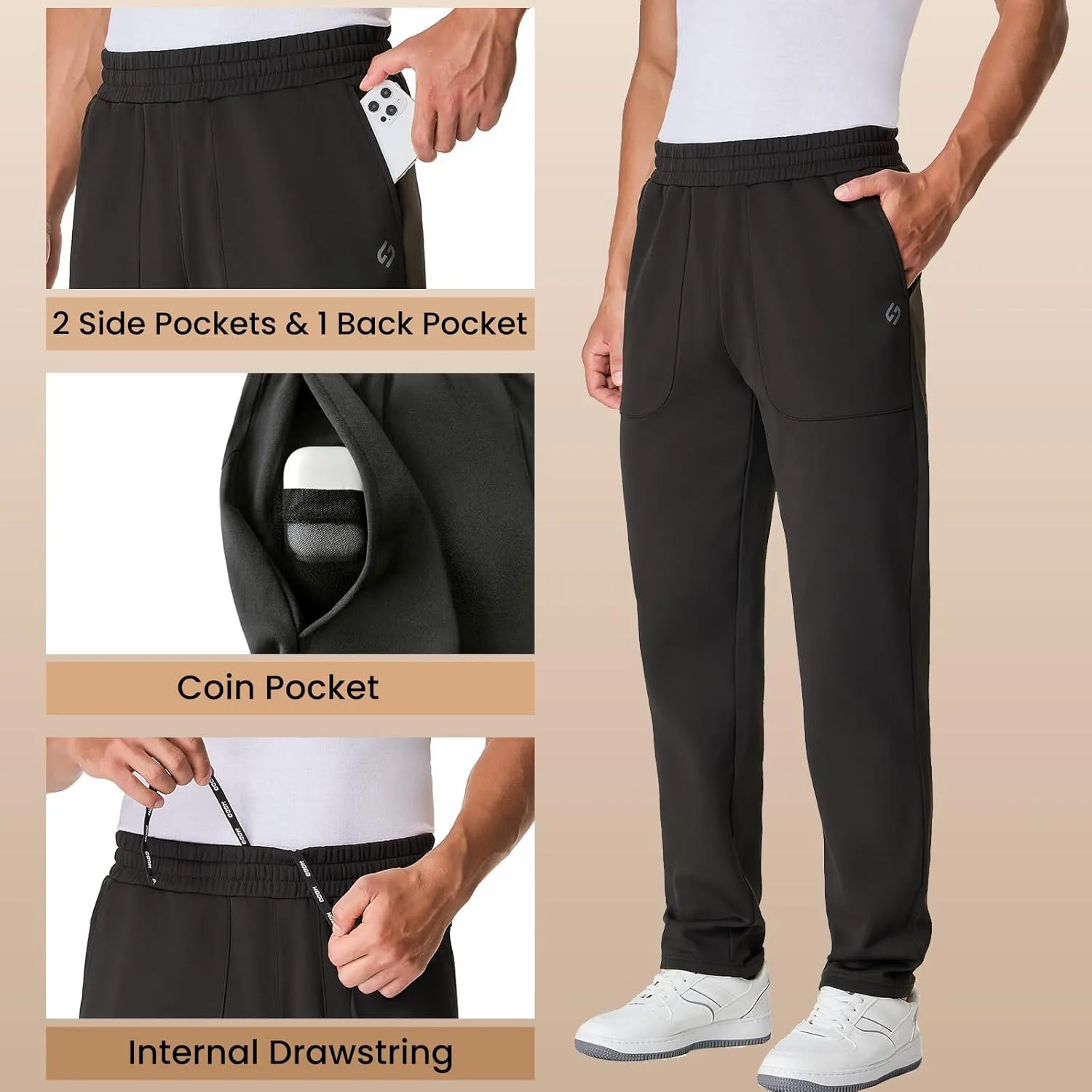HOdo 34"/36" Inseam Mens Tall Sweatpants Water Resistant Fleece Lined Pants Men with 3 Pockets Workout Joggers