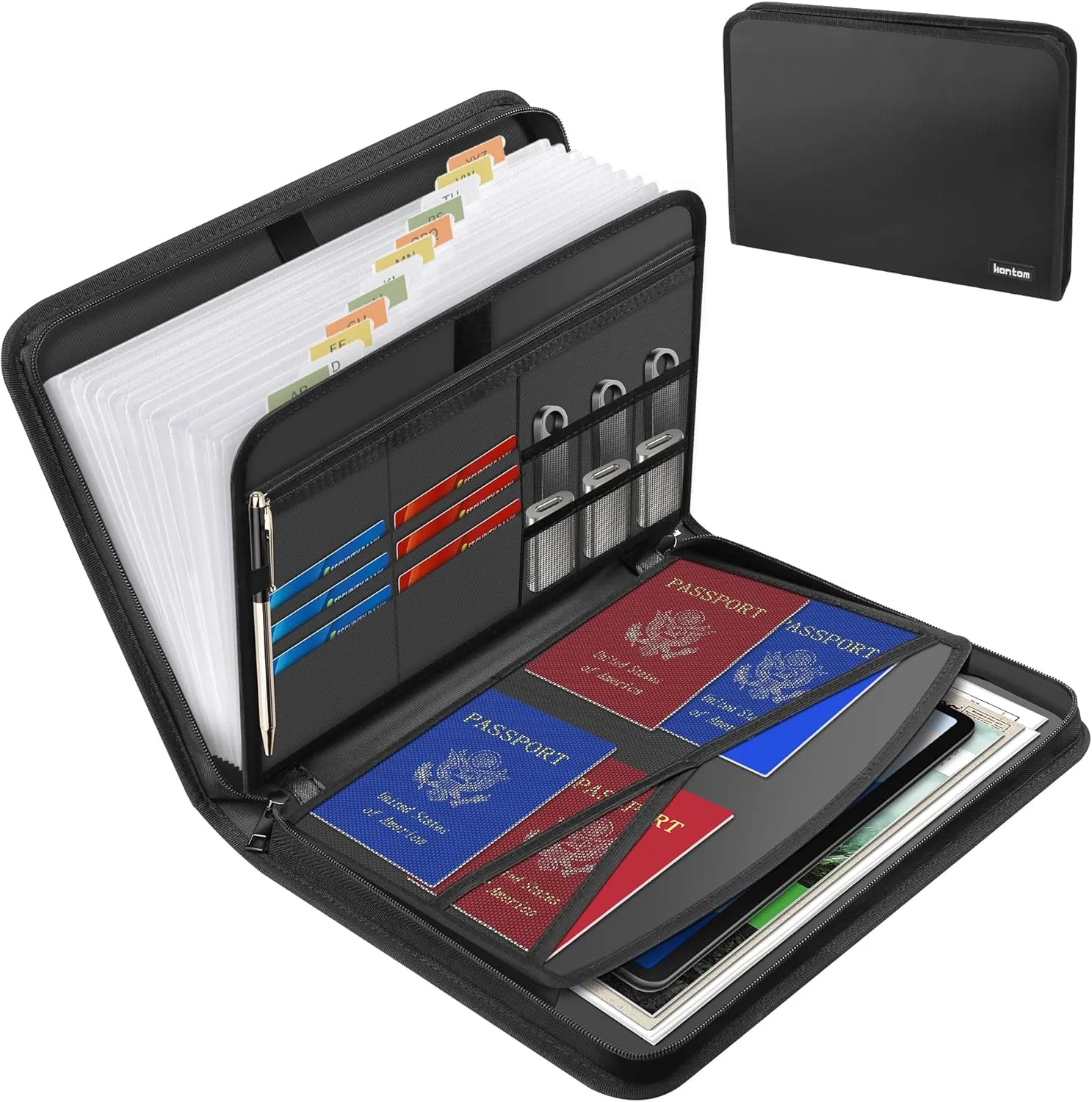 Hontom Accordion File Organizer,13 Pockets Fireproof Expanding File Folder with Multi Pockets,Portable Business Fire Safe Storage Document Organizer Folder with Zipper for Documents and File