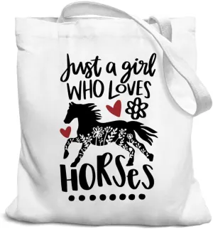 Horse Gift Canvas Tote Bag for Women Teen Girls, Horse Tote Bag, Just a Girl Who Loves Horses, Horse Gift Bag, Girls Tote Bag, Horse Lovers Gifts for Women Teens Teen Girls