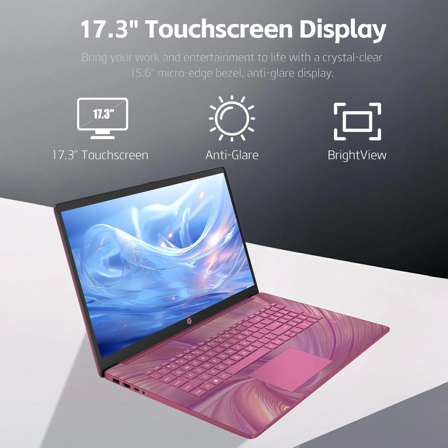 HP 17 Laptop, Intel Celeron N4120 Processor, 17.3’’ HD  Touchscreen Display, 32GB RAM,1TB SSD, Intel UHD Graphics, Backlit Keyboard, Windows 11 Home, Fatcayes Accessory, Sunkissed Plum (Renewed)