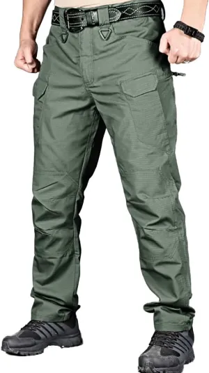 HYCOPROT Men's Hiking Pants Ripstop Water Repellent Lightweight Casual Cargo Pants Quick Dry Army 10 Pockets Work Trousers