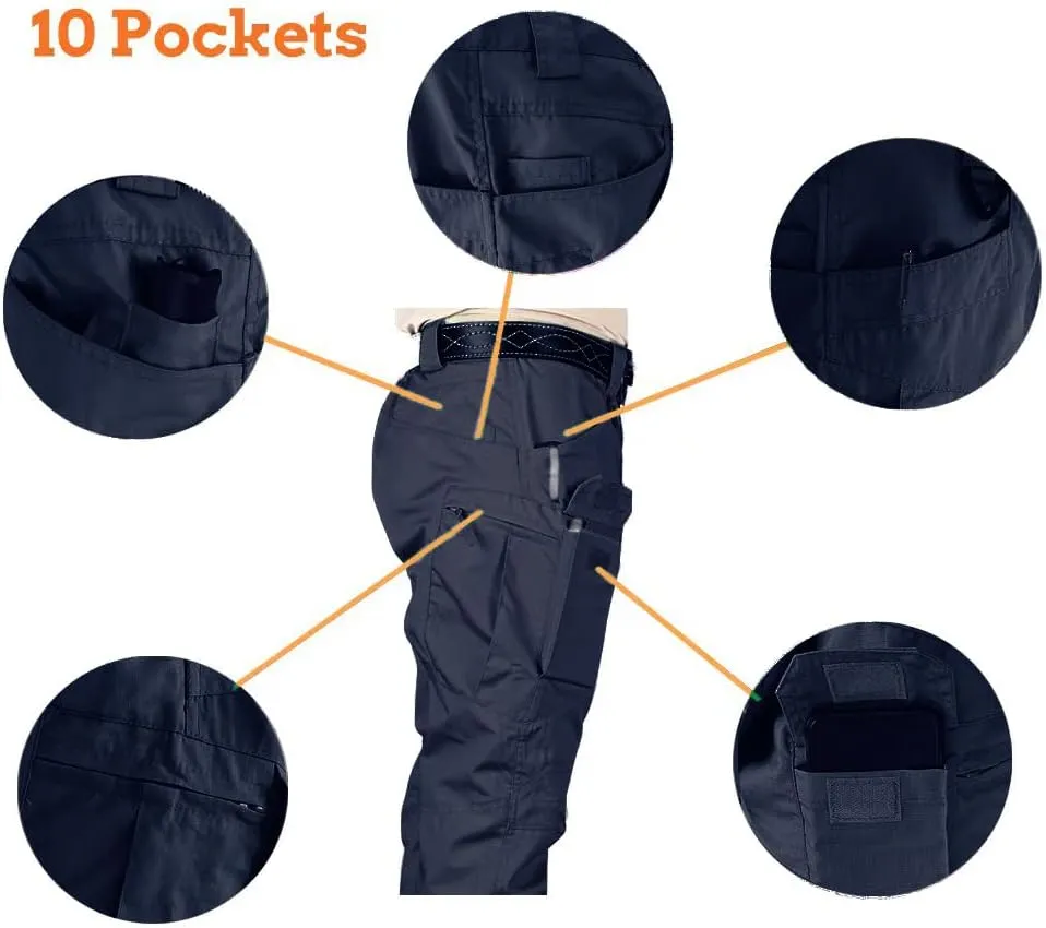 HYCOPROT Men's Hiking Pants Ripstop Water Repellent Lightweight Casual Cargo Pants Quick Dry Army 10 Pockets Work Trousers
