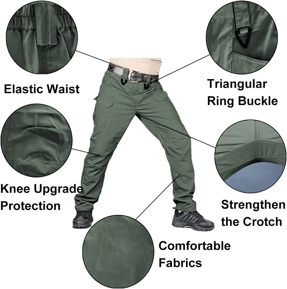 HYCOPROT Men's Hiking Pants Ripstop Water Repellent Lightweight Casual Cargo Pants Quick Dry Army 10 Pockets Work Trousers