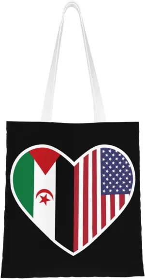 I Love America And The Sahrawi Arab Democratic Republic Tote Bag for Women Canvas Shopping Bags Reusable Beach Bag Grocery Bags Tote Shoulder Bag Gift Bags