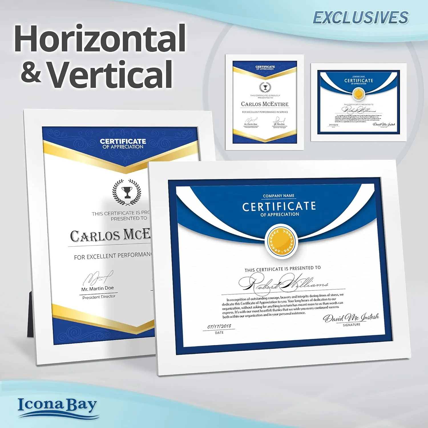Icona Bay 8.5x11 Diploma Frames (White, 12 Pack), Sturdy Wood Composite Certificate Frame, Sleek Document Frame Bulk, Table Top or Wall Mount, Exclusives Collection