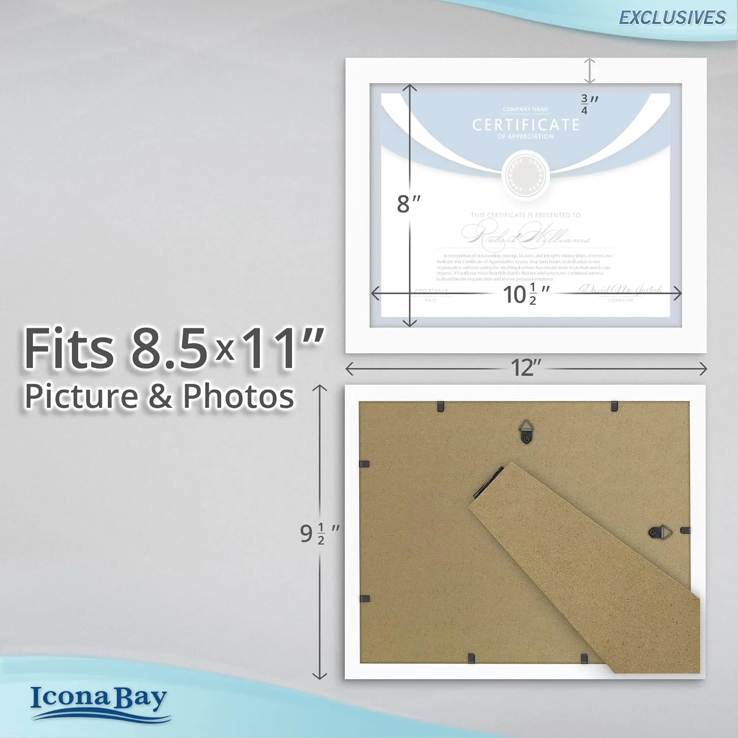 Icona Bay 8.5x11 Diploma Frames (White, 12 Pack), Sturdy Wood Composite Certificate Frame, Sleek Document Frame Bulk, Table Top or Wall Mount, Exclusives Collection