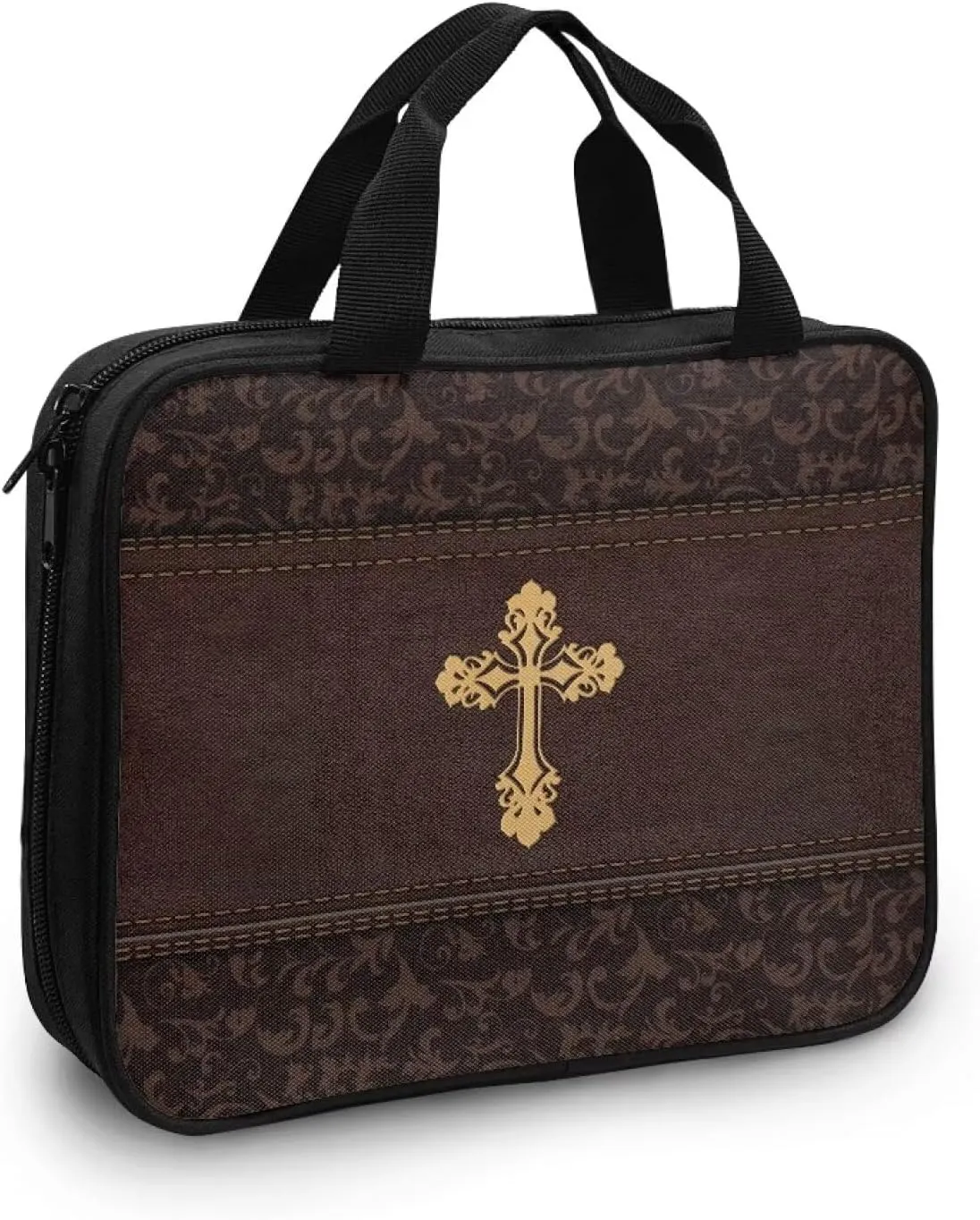 Imitation Leather Print Bible Case Bible Cover for Women Canvas Bible Carrying Case Built-in Pocket Handle Church Bag