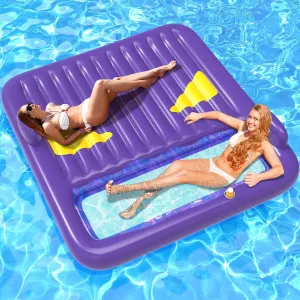 Inflatable Tanning Pool Lounger Float,Lake Floats for Adults - 71" X 71" Large Pool Floats with Headrest and Cup Holder Sunbathing Pool Lounge Raft Floatie Toys Water Filled Bed Mat Pad﻿