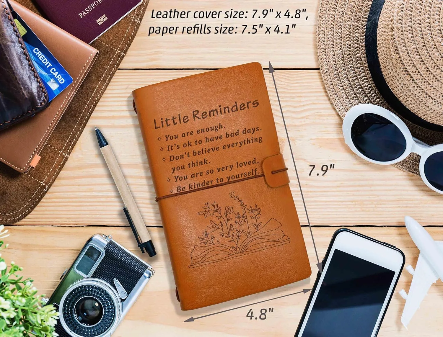 Inspirational Gift-Motivational Gifts-Travel Gift-You are Enough-Mental Health Gift-Self Love Gift,Little Reminders Journal-Birthday Christmas Graduation Gift-Refillable Travel Photo Diary Journal