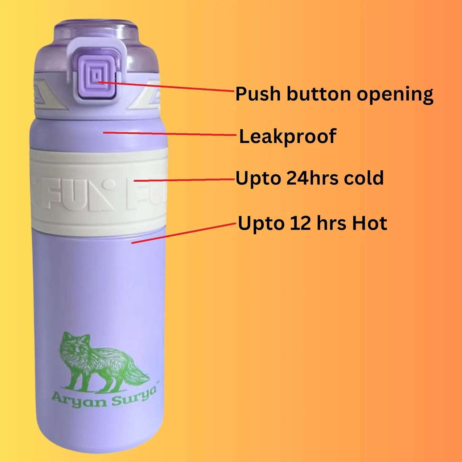 Insulated Stainless Steel Water Bottle with push-button lid with lock and Straw for Sports and Travel, BPA-Free Sports Water Bottle, 22 oz (Purple, 22 oz)