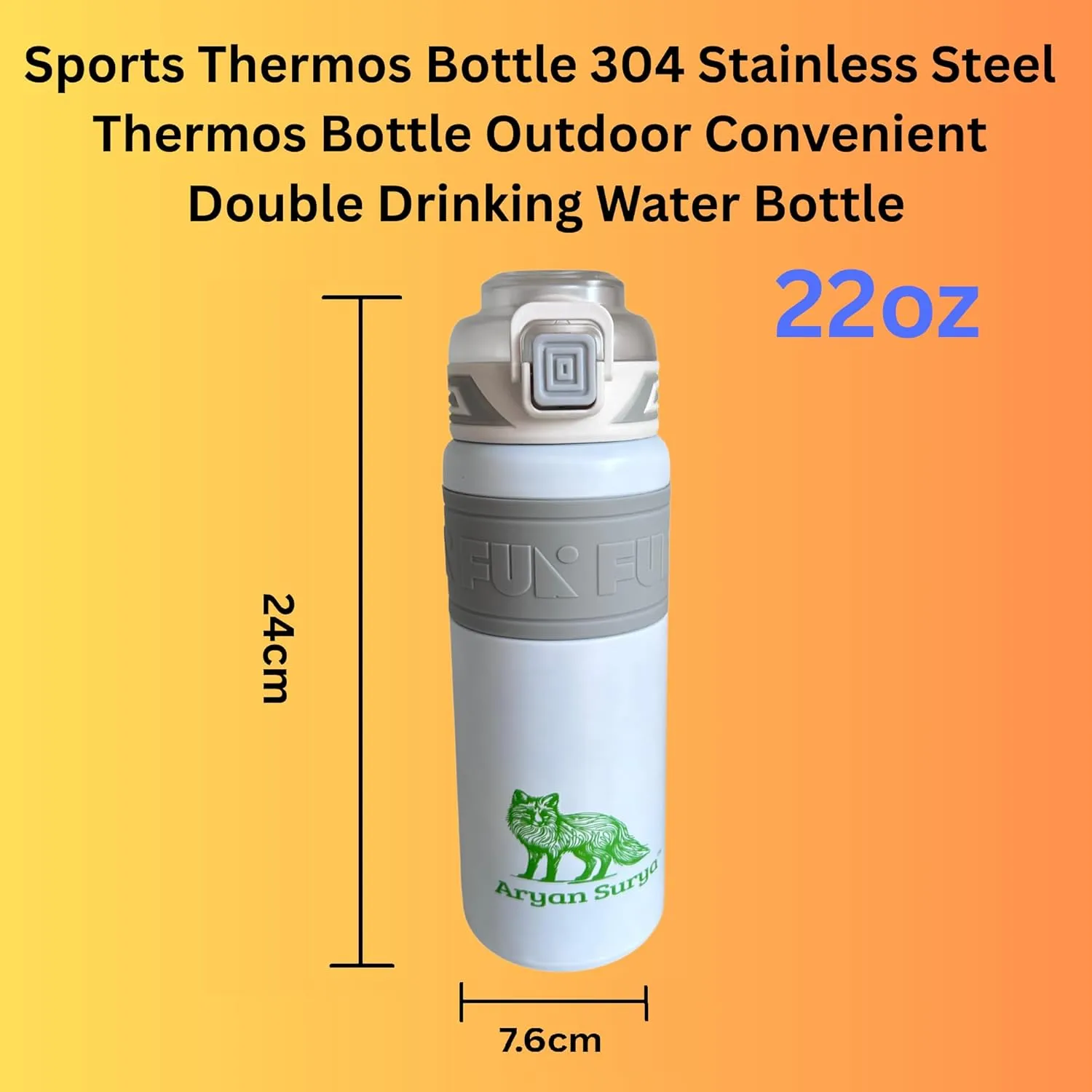 Insulated Stainless Steel Water Bottle with push-button lid with lock and Straw for Sports and Travel, BPA-Free Sports Water Bottle, 22 oz (White, 22 oz)