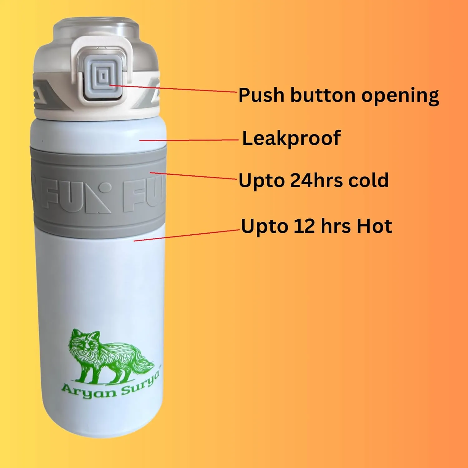 Insulated Stainless Steel Water Bottle with push-button lid with lock and Straw for Sports and Travel, BPA-Free Sports Water Bottle, 22 oz (White, 22 oz)