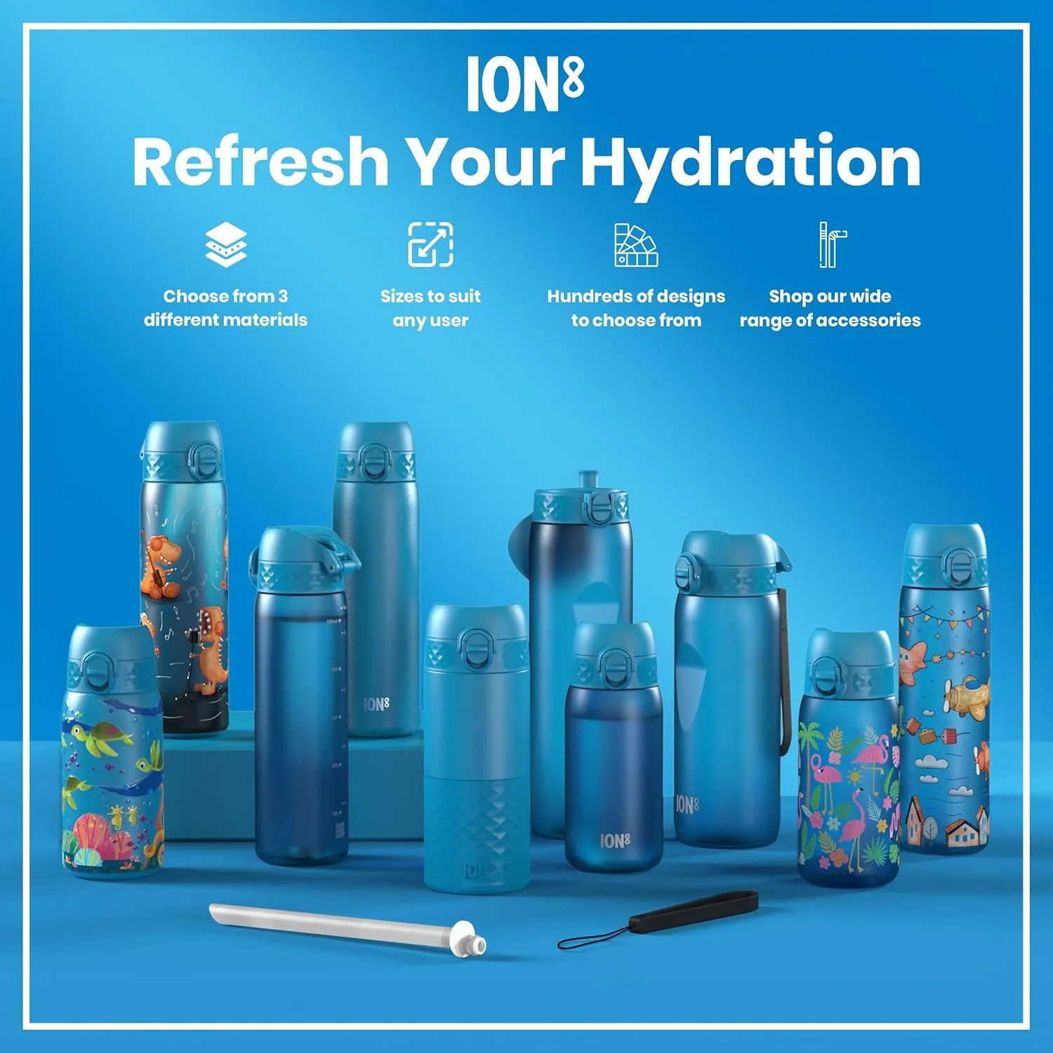 ION8 Vacuum Insulated Stainless Steel 1 Litre Water Bottle, 920 ml/31 oz, Leak Proof, Easy to Open, Secure Lock, Dishwasher Safe, Carry Handle, Scratch Resistant, Ideal for Sports and Yoga, Blue