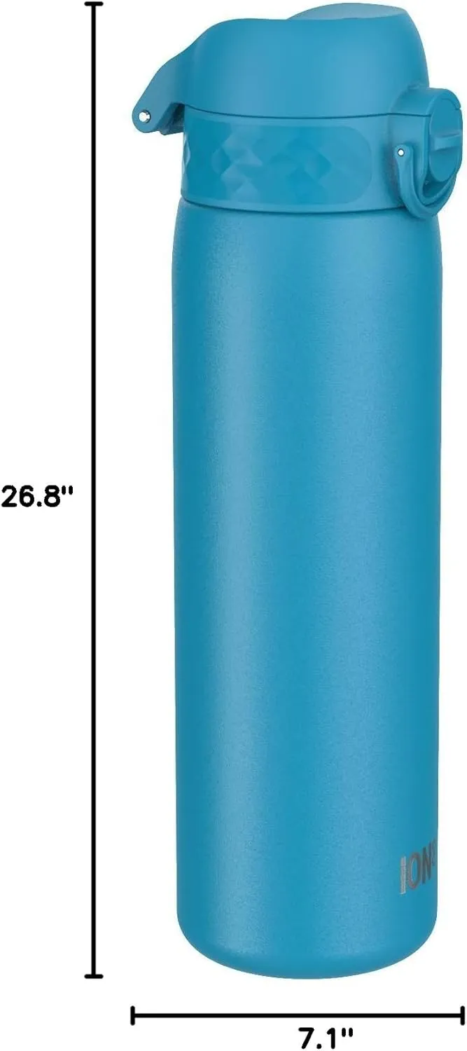 ION8 Vacuum Insulated Steel Water Bottle, 500 ml/18 oz, Leak Proof, Easy to Open, Secure Lock, Dishwasher Safe, Fits Cup Holders, Carry Handle, Scratch Resistant, Durable Stainless Steel, Blue