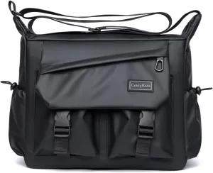 IVESIGN Messenger Bag for Men & Women - Lightweight Crossbody Shoulder Bag for Travel, College & Work - Stylish Satchel Bag with Multiple Compartments, Black Sling Bag for Professionals & Students