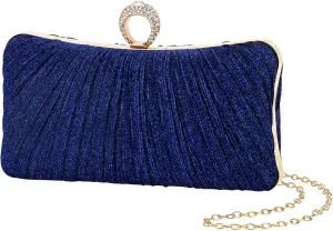 iWISH Womens Golden Glitter Clutch Purse Pleated Evening Bag for Bridal Wedding Party with Rhinestone Ring