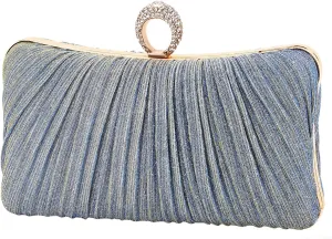 iWISH Womens Golden Glitter Clutch Purse Pleated Evening Bag for Bridal Wedding Party with Rhinestone Ring
