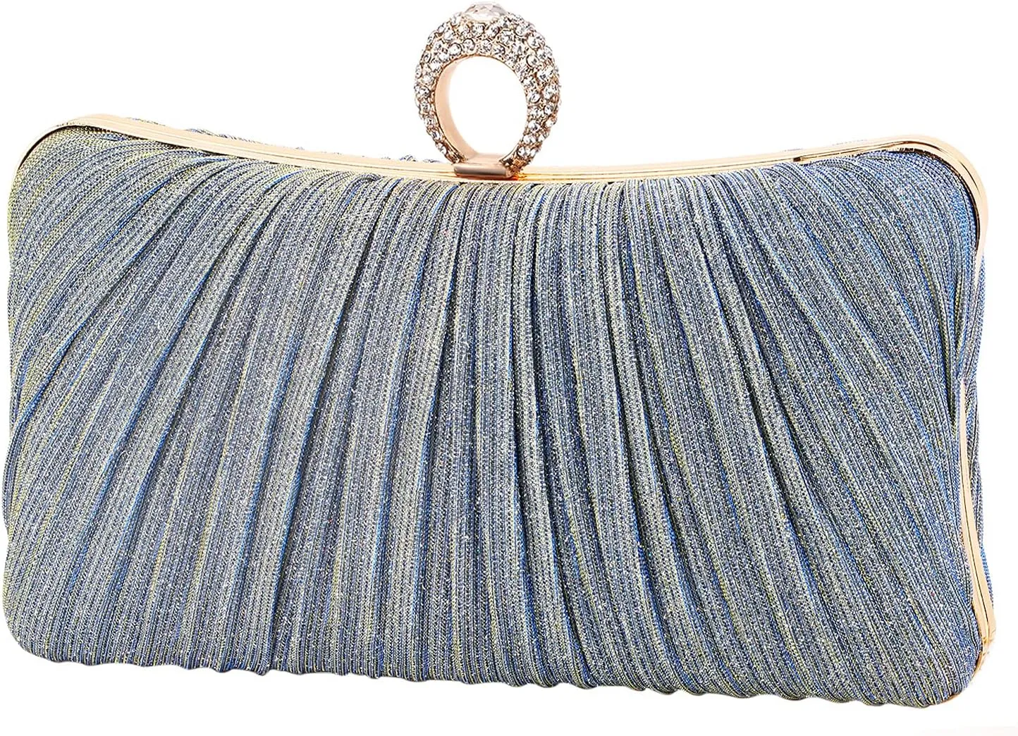 iWISH Womens Golden Glitter Clutch Purse Pleated Evening Bag for Bridal Wedding Party with Rhinestone Ring