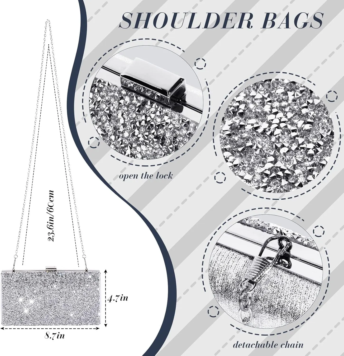 Jadive 4 Pcs Clutch Purse for Women Evening Bag Formal Rhinestone Clutch Bracelet Choker for Wedding Party Gift