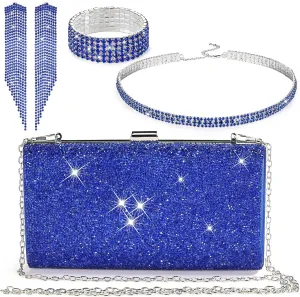 Jadive 4 Pcs Clutch Purse for Women Evening Bag Formal Rhinestone Clutch Bracelet Choker for Wedding Party Gift