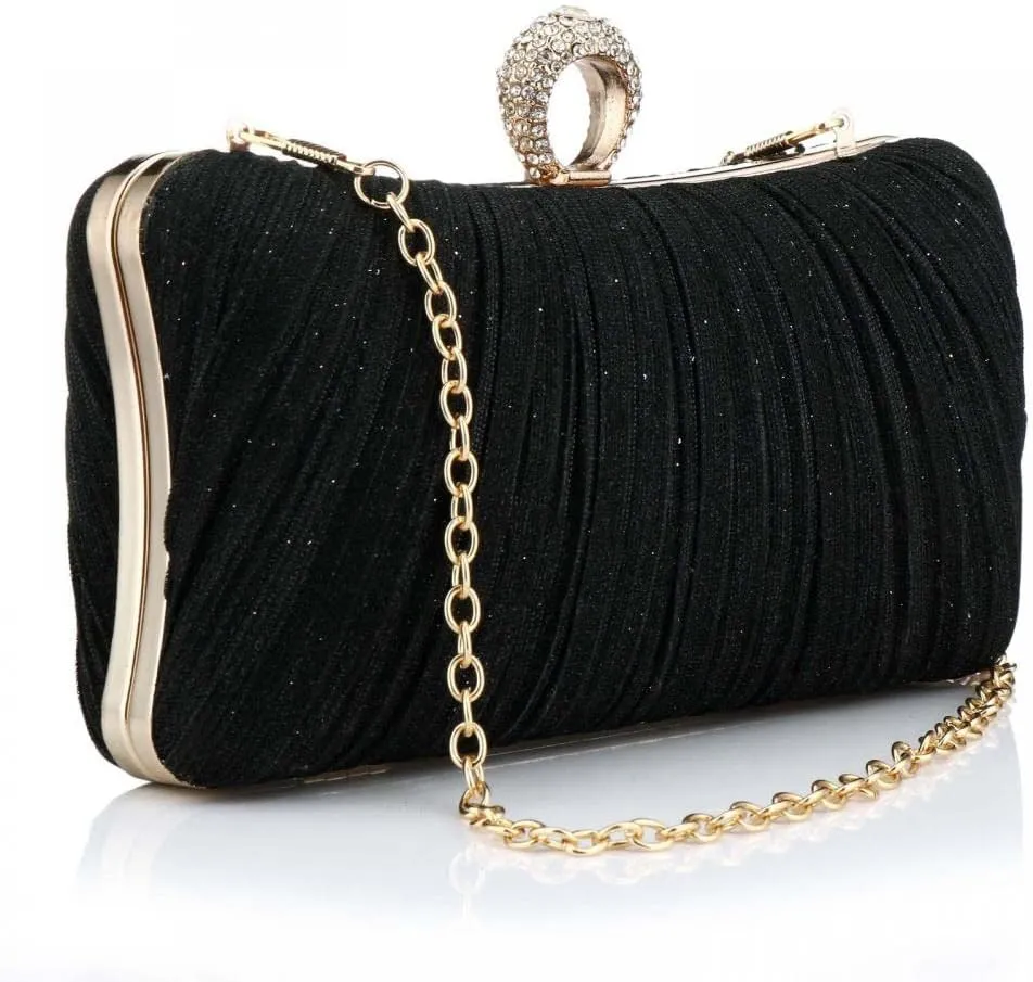 jessie Clutch Purse for Women Pleated Glitter Evening Bag for Crystal Bridal Wedding Party with Rhinestone