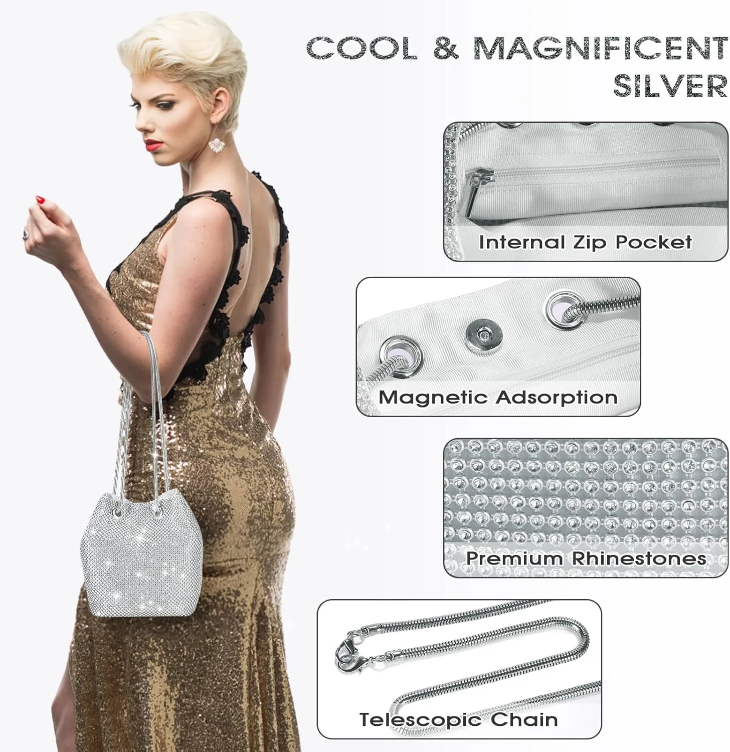 JIAN YA NA Fashion Women Bridesmaid Lady Girl Bride Evening Clutch Bag for Prom Cocktail Party Wedding Engagement
