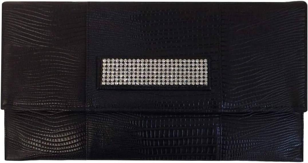 JNB Synthetic Lizard Rhinestone Accent Envelope Clutch