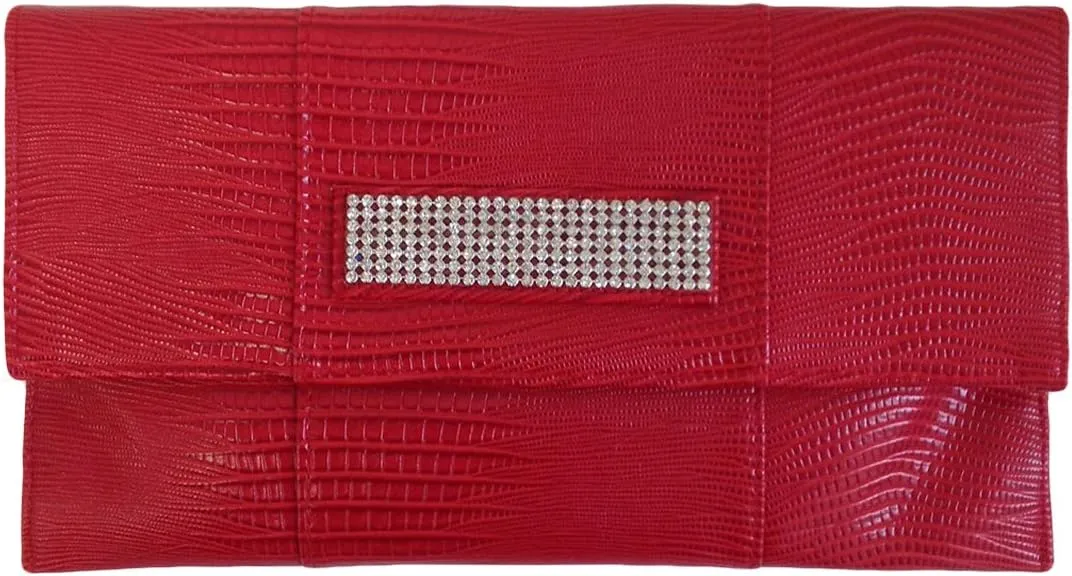 JNB Synthetic Lizard Rhinestone Accent Envelope Clutch
