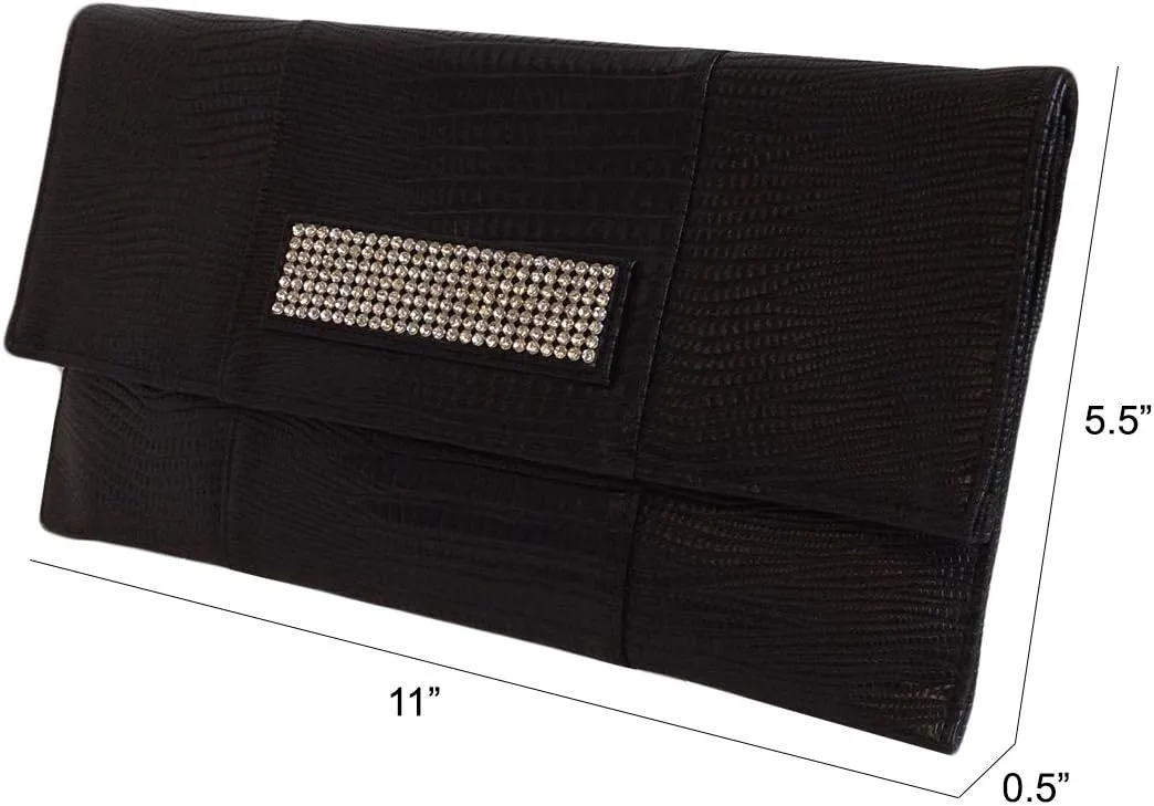 JNB Synthetic Lizard Rhinestone Accent Envelope Clutch