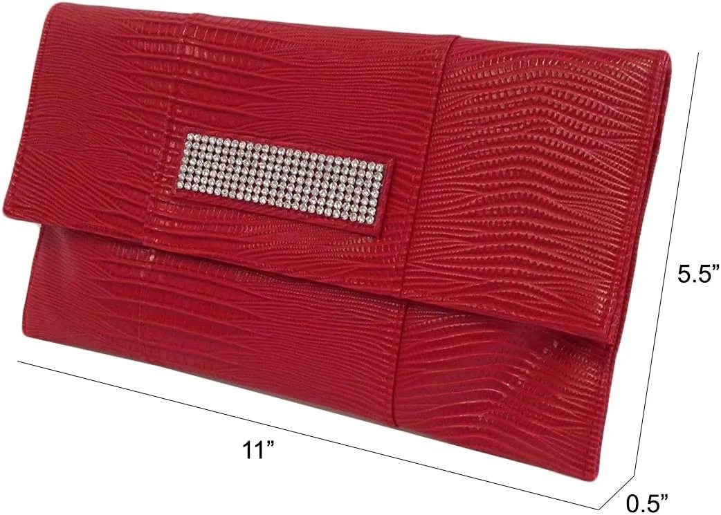 JNB Synthetic Lizard Rhinestone Accent Envelope Clutch