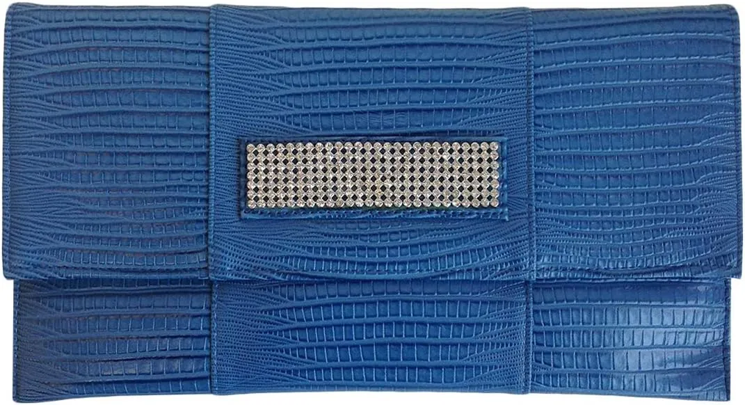 JNB Synthetic Lizard Rhinestone Accent Envelope Clutch