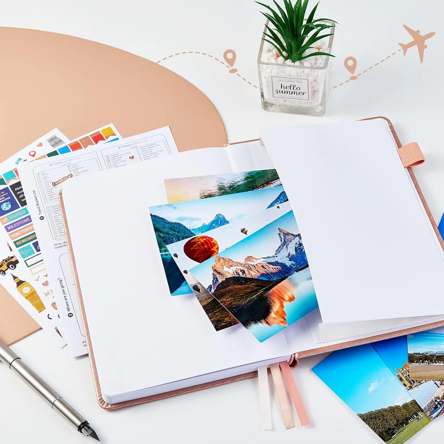 JUBTIC Travel Journal for Women & Men, Vacation Planner with Pockets, Trip Planner Travel Gifts (Rose Gold)