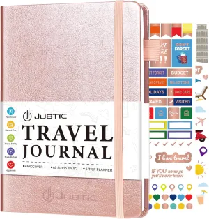 JUBTIC Travel Journal for Women & Men, Vacation Planner with Pockets, Trip Planner Travel Gifts (Rose Gold)