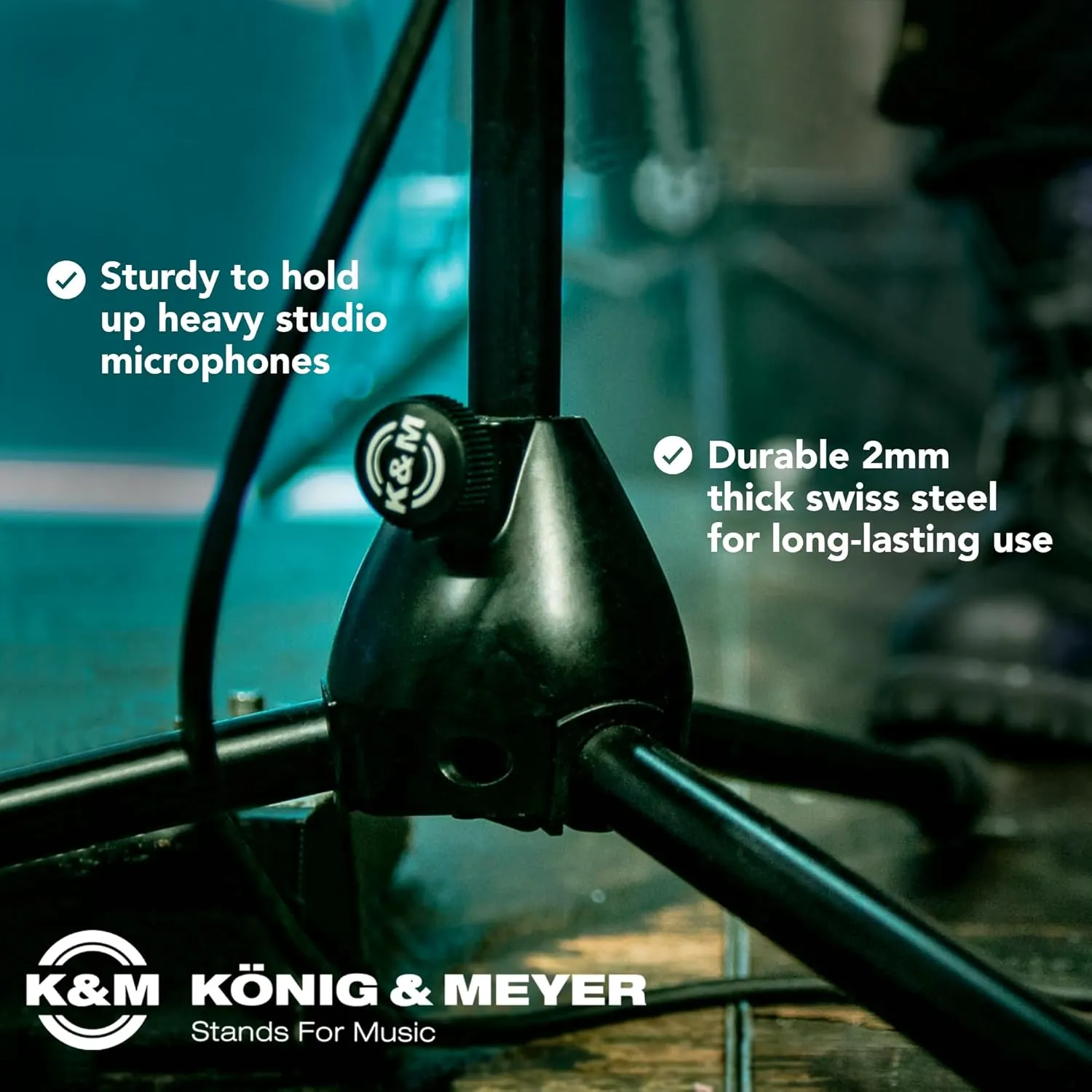 K&M Konig & Meyer 21080.500.55 Tripod Microphone Stand w/Telescoping Boom | Clutch Height Adjustment | Soft-Touch Lock | Folding Leg Design | Zinc Die-Cast Base | German Made | Black
