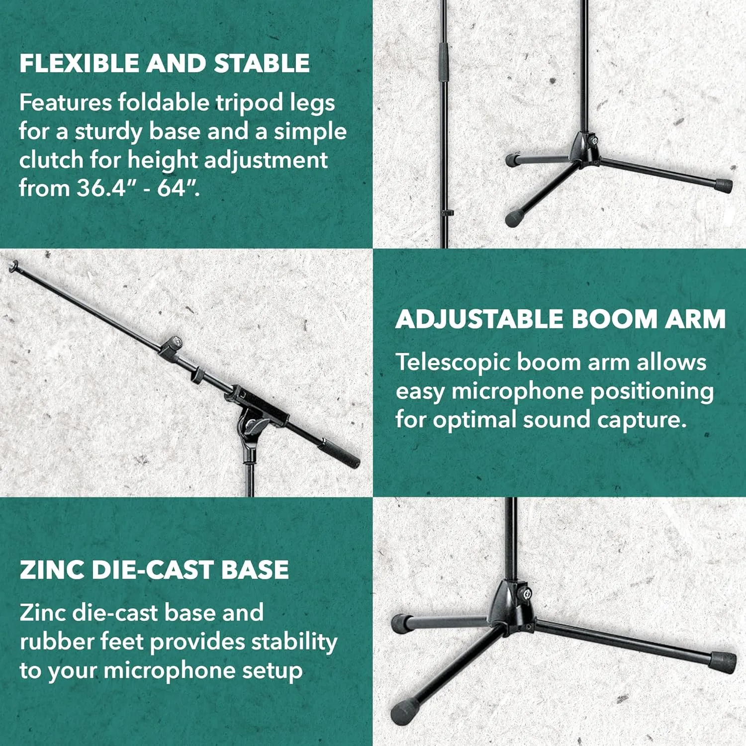 K&M Konig & Meyer 21080.500.55 Tripod Microphone Stand w/Telescoping Boom | Clutch Height Adjustment | Soft-Touch Lock | Folding Leg Design | Zinc Die-Cast Base | German Made | Black