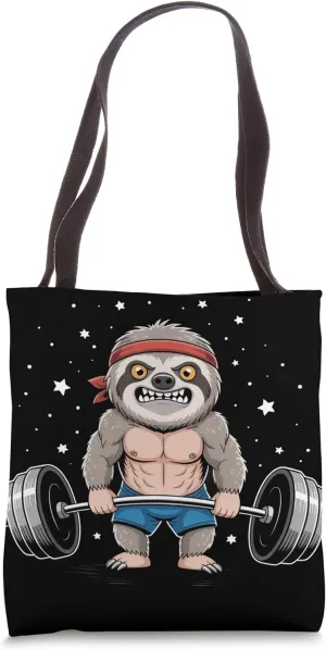 Kawaii Weightlifting Muscular Sloth Cute Deadlifting Tote Bag