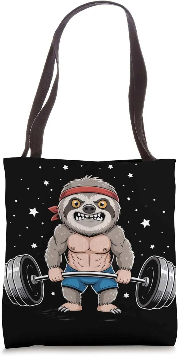 Kawaii Weightlifting Muscular Sloth Cute Deadlifting Tote Bag