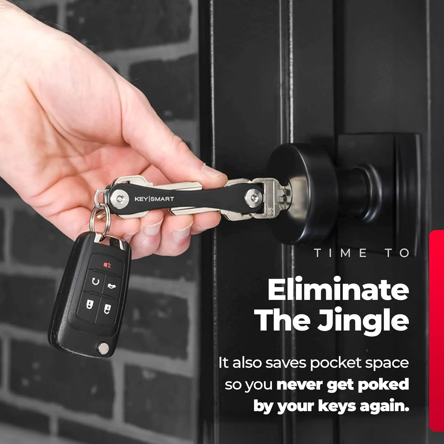 KEYSMART Key Holder for Keychain - Compact Key Organizer for Key Chain, Minimalist Clutter-Free EDC Keychains, Key Ring for Car Fobs Key Chains, Expandable (Up to 14 Keys, Black)
