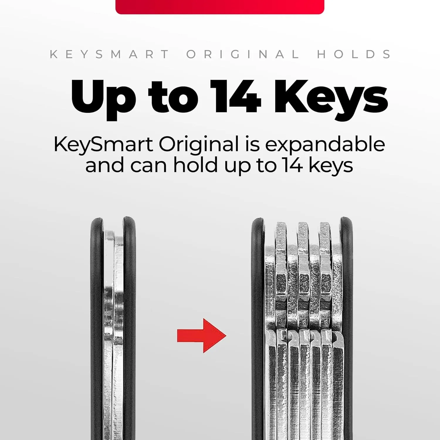 KEYSMART Key Holder for Keychain - Compact Key Organizer for Key Chain, Minimalist Clutter-Free EDC Keychains, Key Ring for Car Fobs Key Chains, Expandable (Up to 14 Keys, Black)