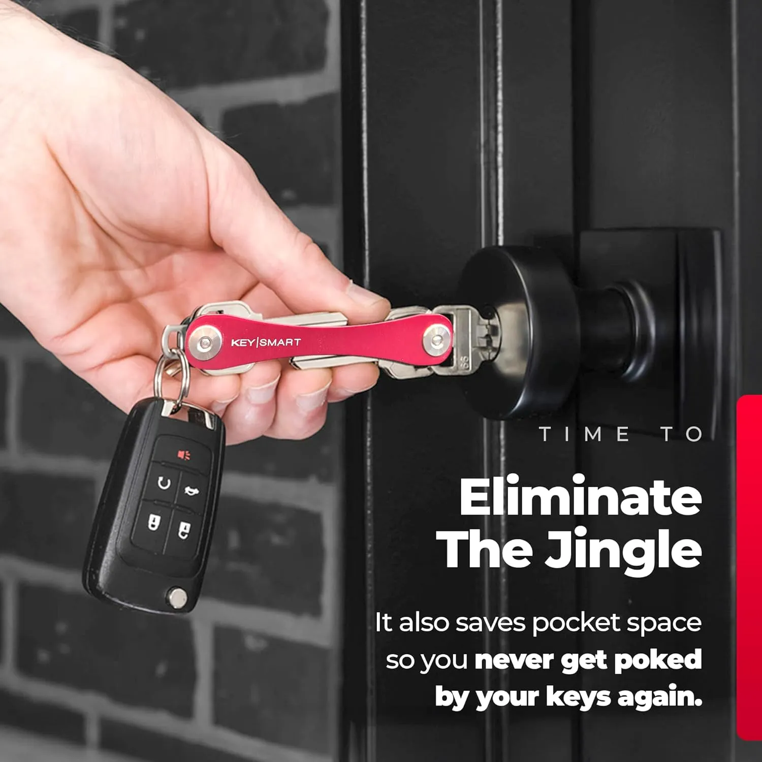 KEYSMART Key Holder for Keychain - Compact Key Organizer for Key Chain, Minimalist Clutter-Free EDC Keychains, Key Ring for Car Fobs Key Chains, Expandable (up to 14 Keys, Red)