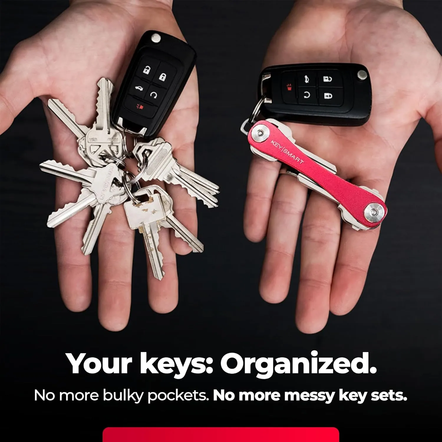KEYSMART Key Holder for Keychain - Compact Key Organizer for Key Chain, Minimalist Clutter-Free EDC Keychains, Key Ring for Car Fobs Key Chains, Expandable (up to 14 Keys, Red)