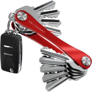 KEYSMART Key Holder for Keychain - Compact Key Organizer for Key Chain, Minimalist Clutter-Free EDC Keychains, Key Ring for Car Fobs Key Chains, Expandable (up to 14 Keys, Red)