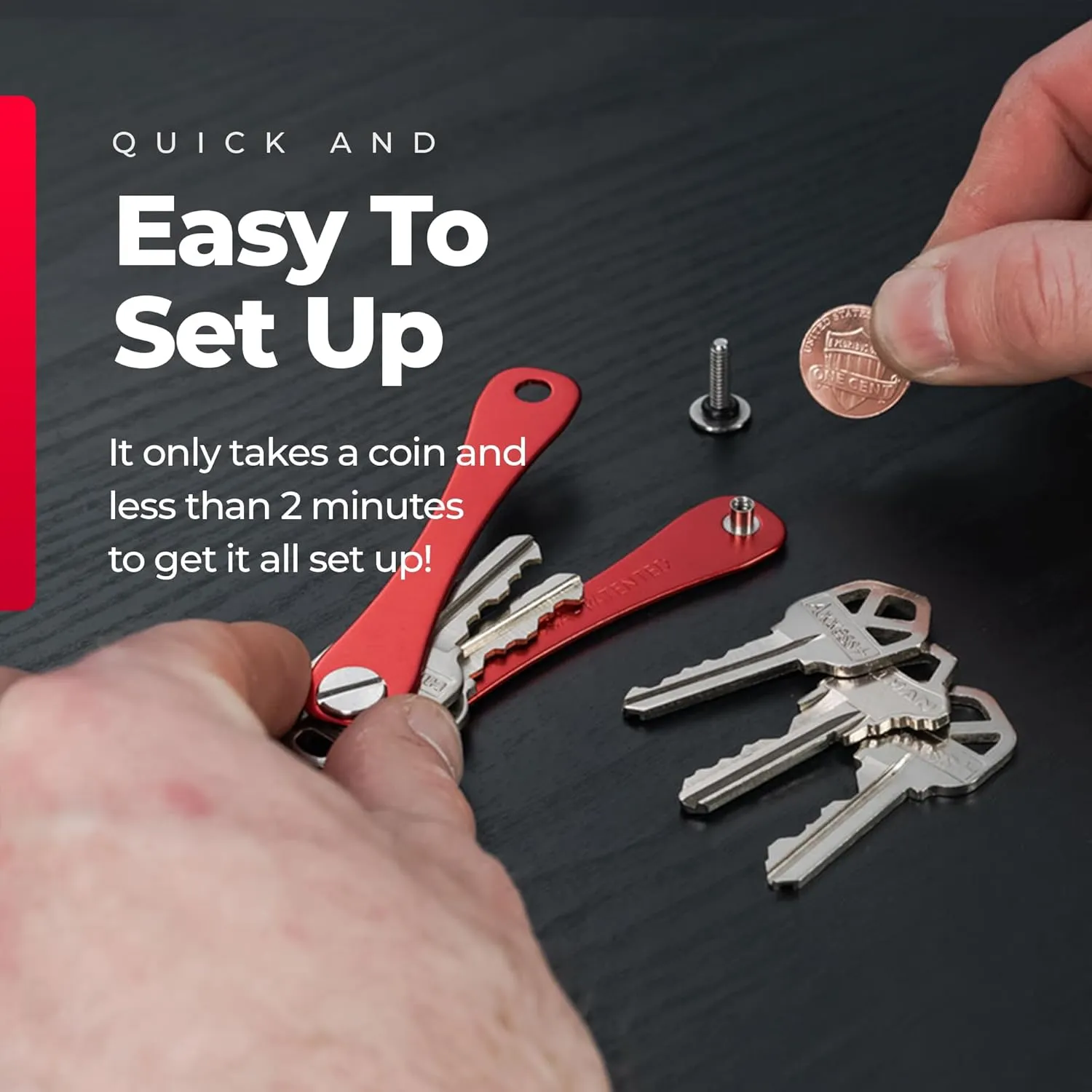 KEYSMART Key Holder for Keychain - Compact Key Organizer for Key Chain, Minimalist Clutter-Free EDC Keychains, Key Ring for Car Fobs Key Chains, Expandable (up to 14 Keys, Red)