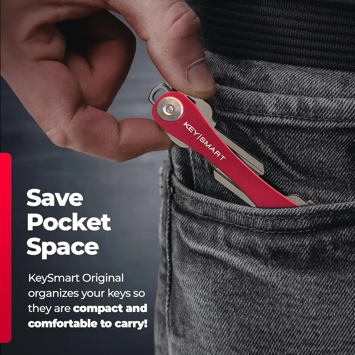 KEYSMART Key Holder for Keychain - Compact Key Organizer for Key Chain, Minimalist Clutter-Free EDC Keychains, Key Ring for Car Fobs Key Chains, Expandable (up to 14 Keys, Red)