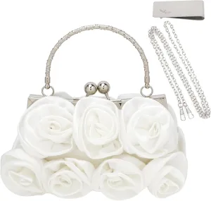 kilofly Missy K 7 Roses Clutch Purse, Satin, with Detachable Strap Money Clip
