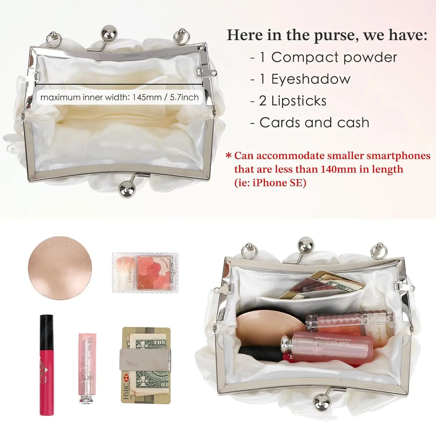 kilofly Missy K 7 Roses Clutch Purse, Satin, with Detachable Strap Money Clip